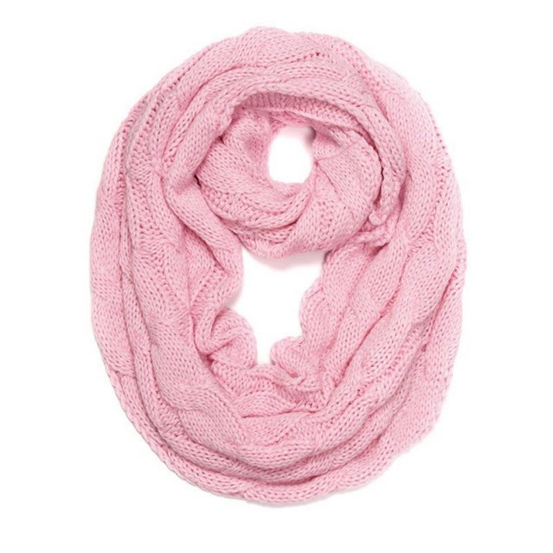 

Нові жіночі суцільнокольорові кабельні в язання вовняний снуд Нескінченний шарф Зимовий шарф для шиї тепліший з капюшоном і коміром Круглі шарфи One Size рожевий