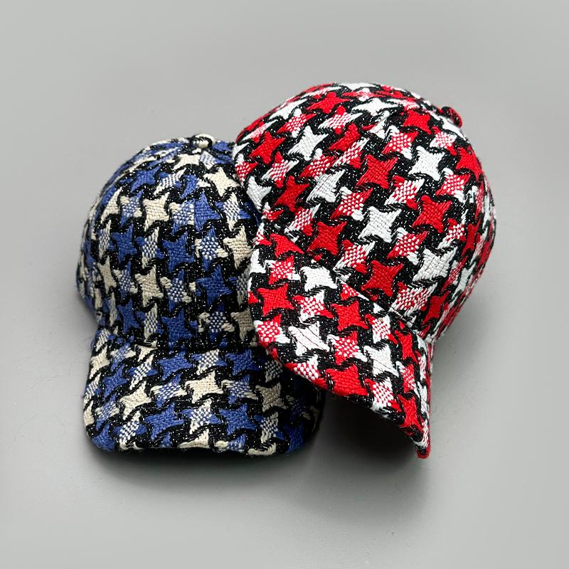 Versatile Color Block Star Baseball Caps Autumn And Winter New Men Womencotton Fashion Casual British Style Check Warm Colorful