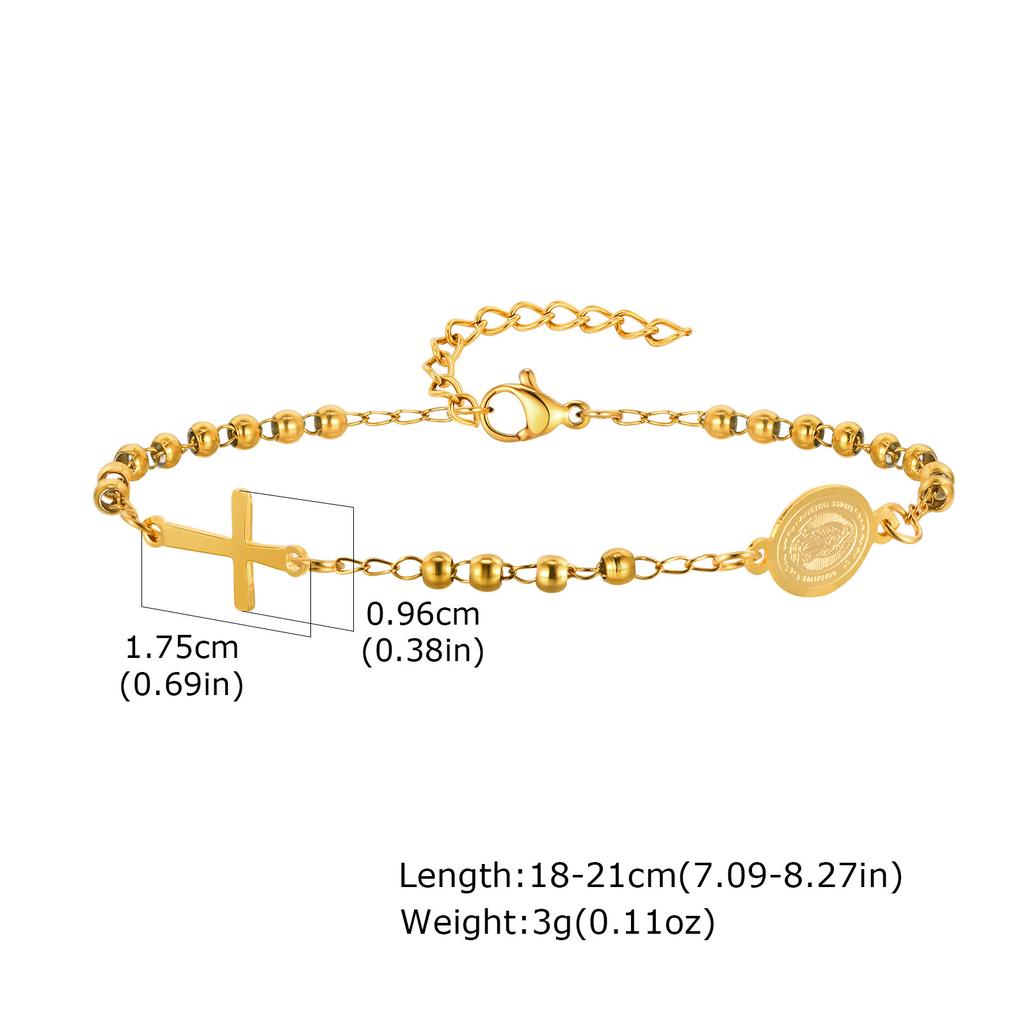 Vnox Stainless Steel Rosary Bracelet For Women Men,Religious Cross Virgin Mary Accessories Chain Bracelets,Christ Jesus Jewelry