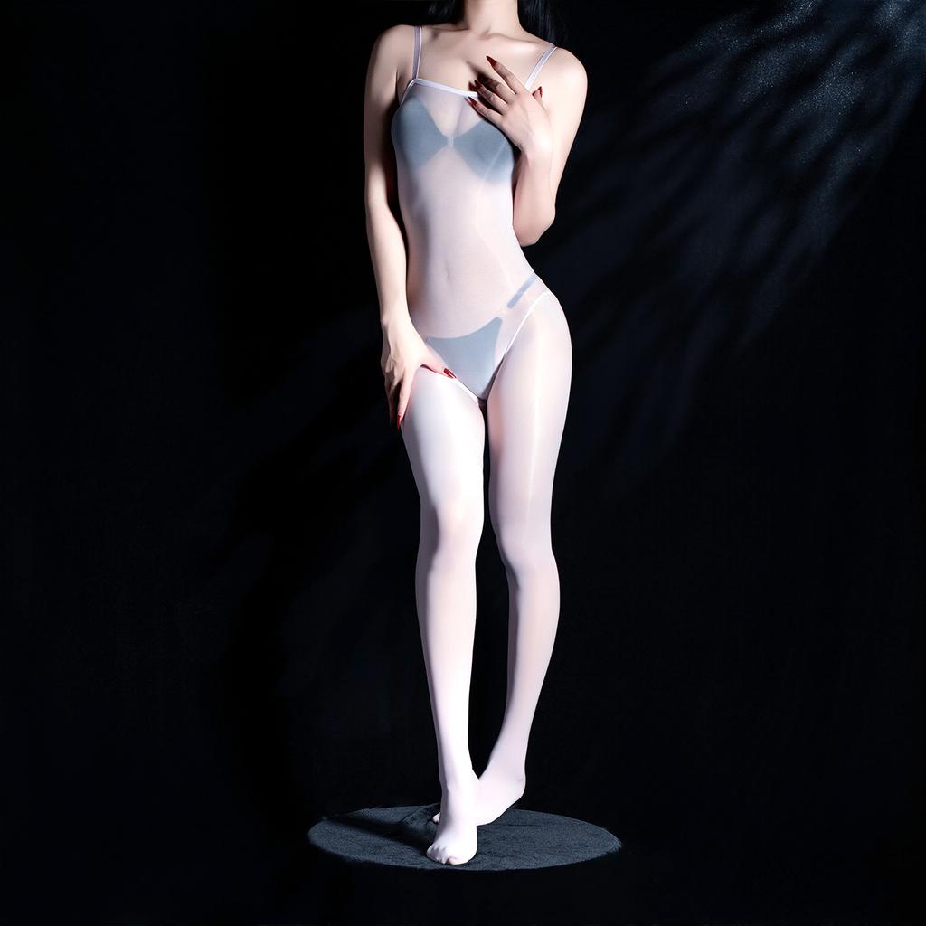 Fully Transparent Oily Tube Top One-piece Suspenders Sexy Ultra-thin Silky Triangular Crotch Seamless Open Crotch Sex Onesie