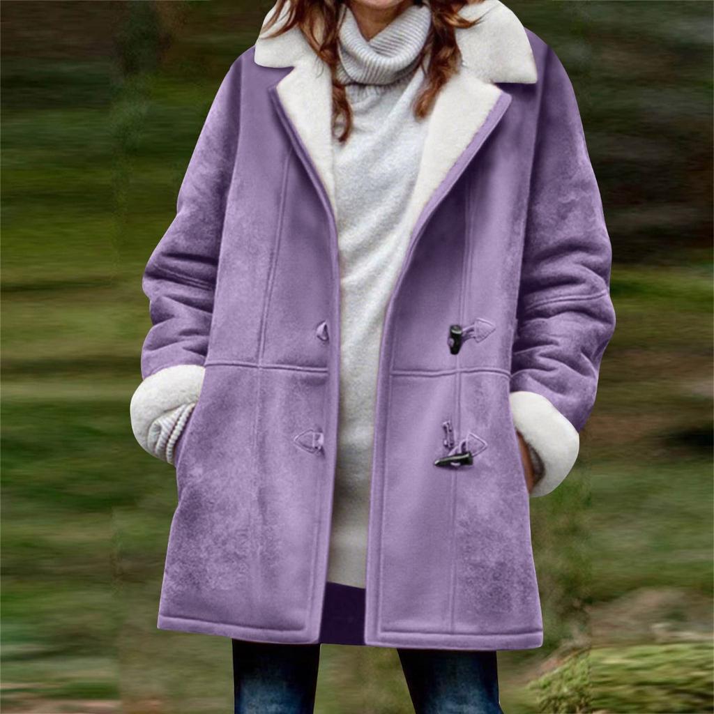 New Women's Solid Color Mid-length Loose Casual Fleece Thickened Warm Coat For Fall Winter, European & American Style Crossborder Outerwear