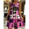 Women's Wave Grid Printed Sleeveless Round Neck Dress Loose Soft and Comfortable Plus Size Dress