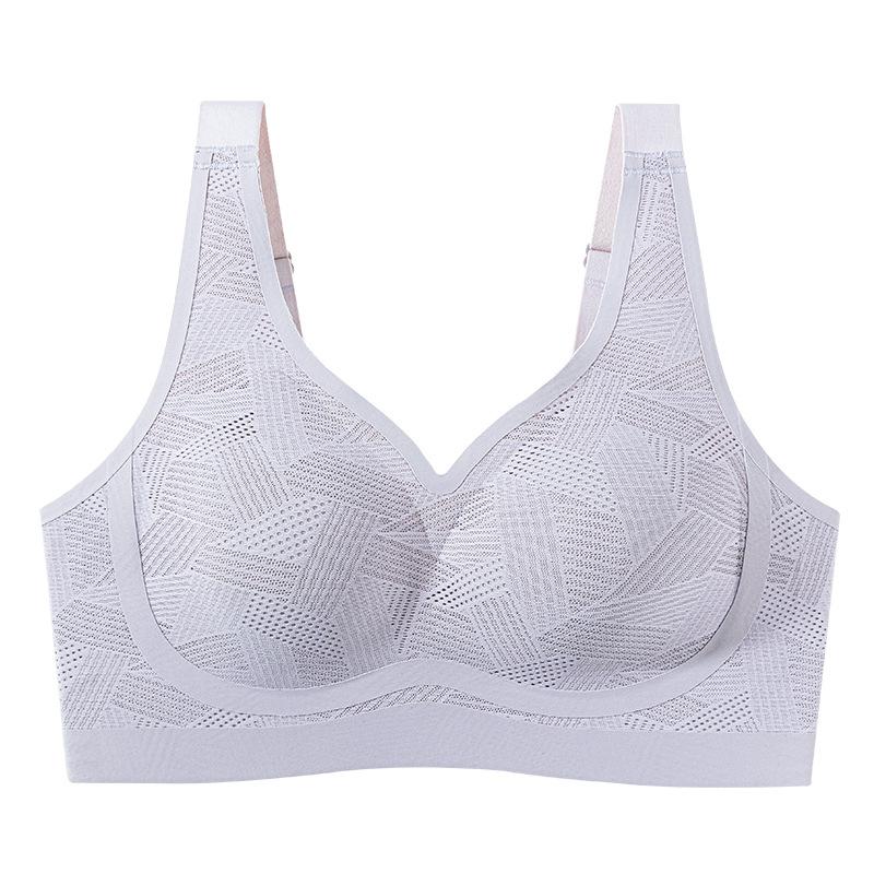 New Seamless Invisible Bra Lace Hollowed Out Breathable Purple Custom Underwear Big Breasts Gathered To Prevent Sagging