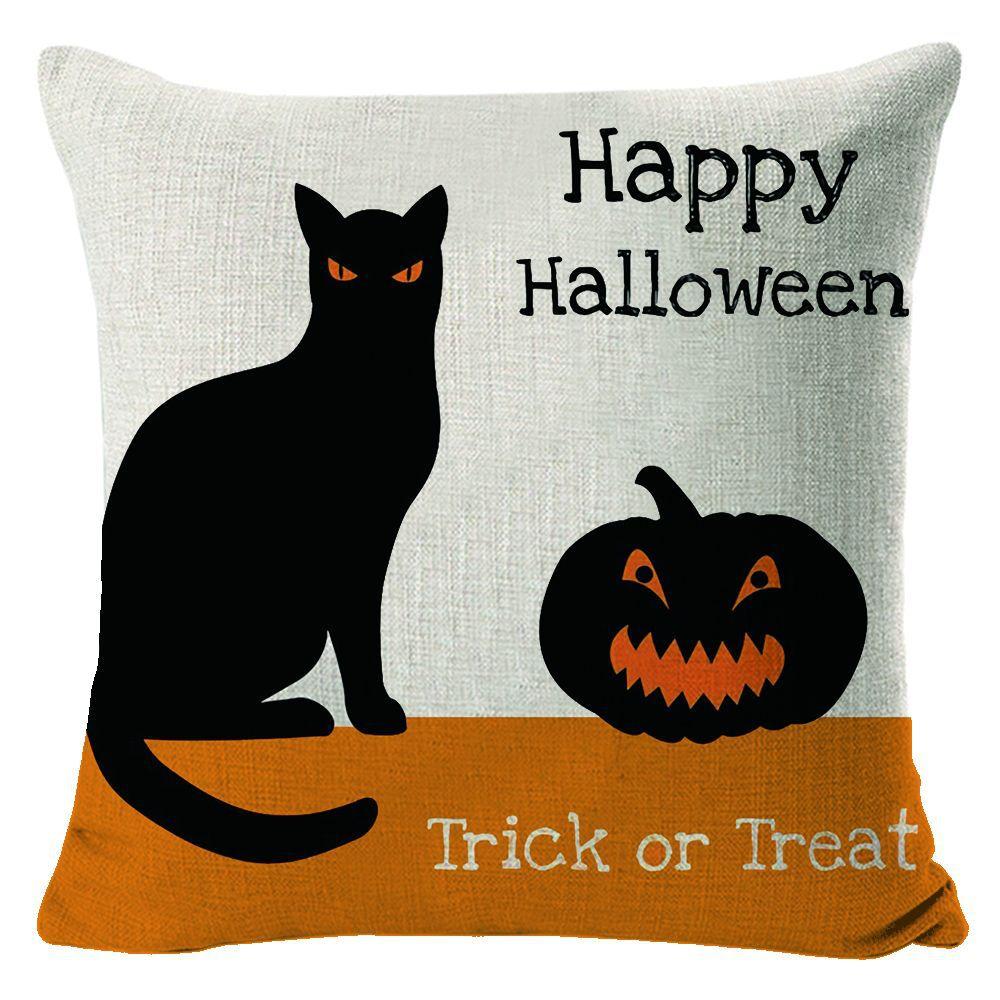 New Halloween Pillow Cartoon Cat Linen Printed Pillow Cover Nordic Funny Decorative Cushion
