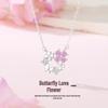 Tichya S925 Sterling Silver Butterfly & Flower Necklace with Pink Zircon for Women - Sweet Niche Design Clavicle Chain