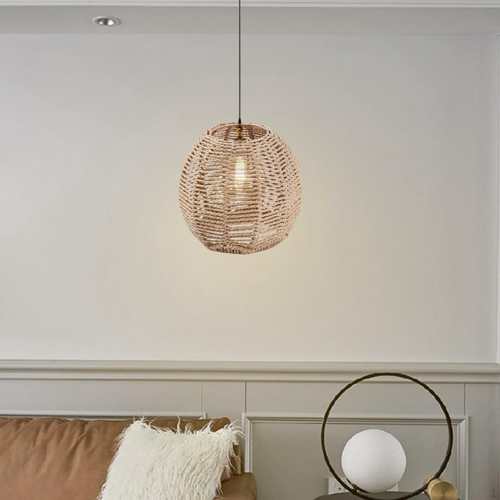 

Абажур для подвесной лампы из бумажной веревки, ротанга, плетеный вручную, в стиле бохо, для кухонного острова, спальни, Medium_15x14x7CM