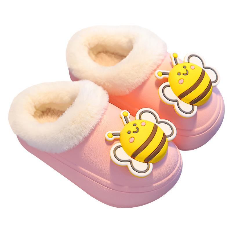 Cartoon Children's Plush Slippers Cute Bee Girls Winter Fur Slippers Fashion Soft Bottom Kids Causal Boys Warm Home Cotton Shoes