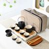 Black pottery beam pot travel tea set Outdoor leather bag storage bag Portable tea tray complete set Company gifts