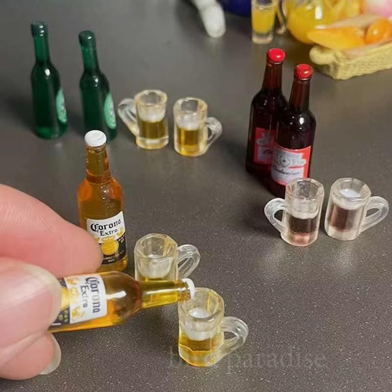 1 SET 1/6 Scale Simulation Miniature Mini Beer With Cup Drinks Water Bottle Model For Ob11 Bjd Dolls House Accessories Kids Toys