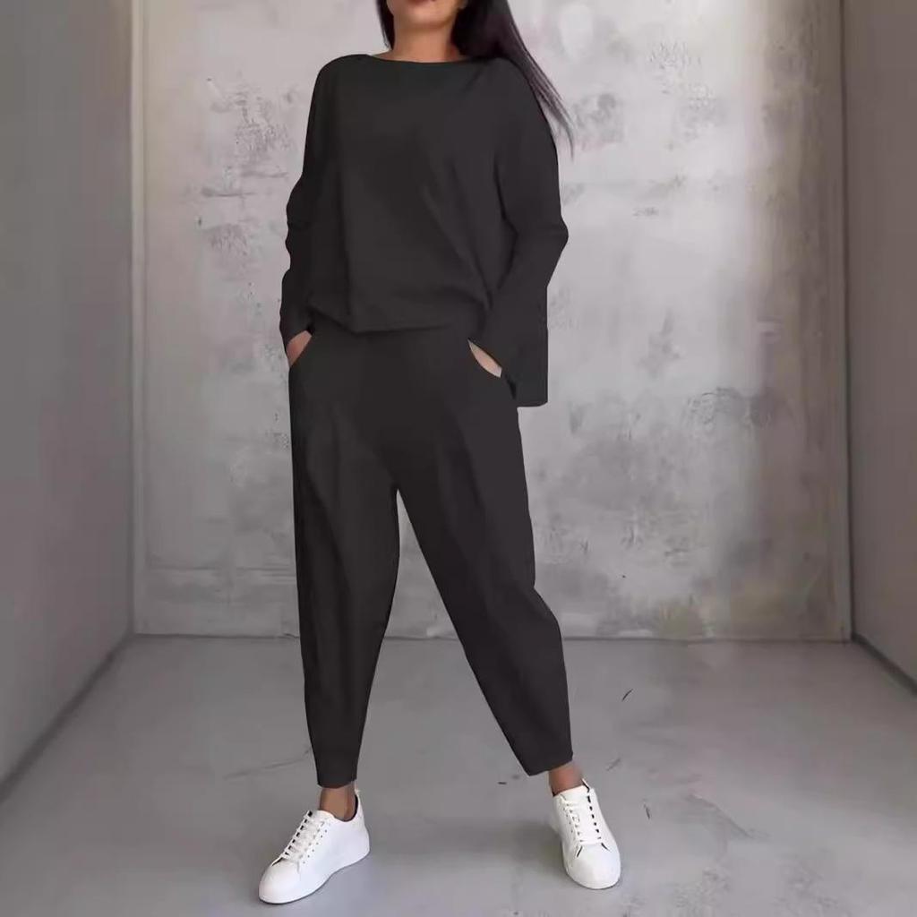 2024 Women's Solid Color Casual Round Neck Long Sleeve Top