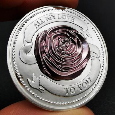 Moneta Love Rose Gold, Dwukolorowa moneta pamiątkowa, Stereoskopowa, Reliefowa, Pamiątkowy prezent różany, Ślubny medal pamiątkowy