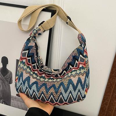 Bolsa de Estilo Étnico de Grande Capacidade para Mulheres Nova Bolsa Transversal de Moda Tricotada para Mulheres Ins Feita à Mão de Ombro Único Tipo Dumpling