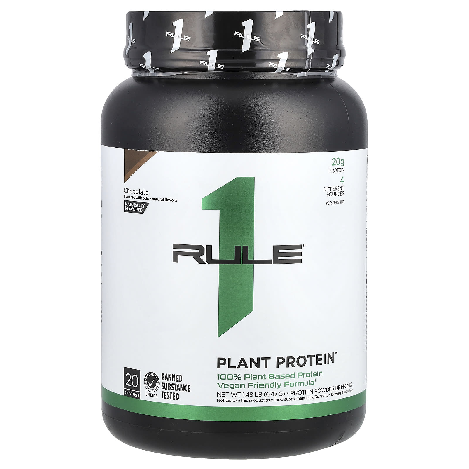 

Rule One Proteins, Plant-Based Protein Powder Drink Mix, Chocolate, 1.48 lb (670 g)