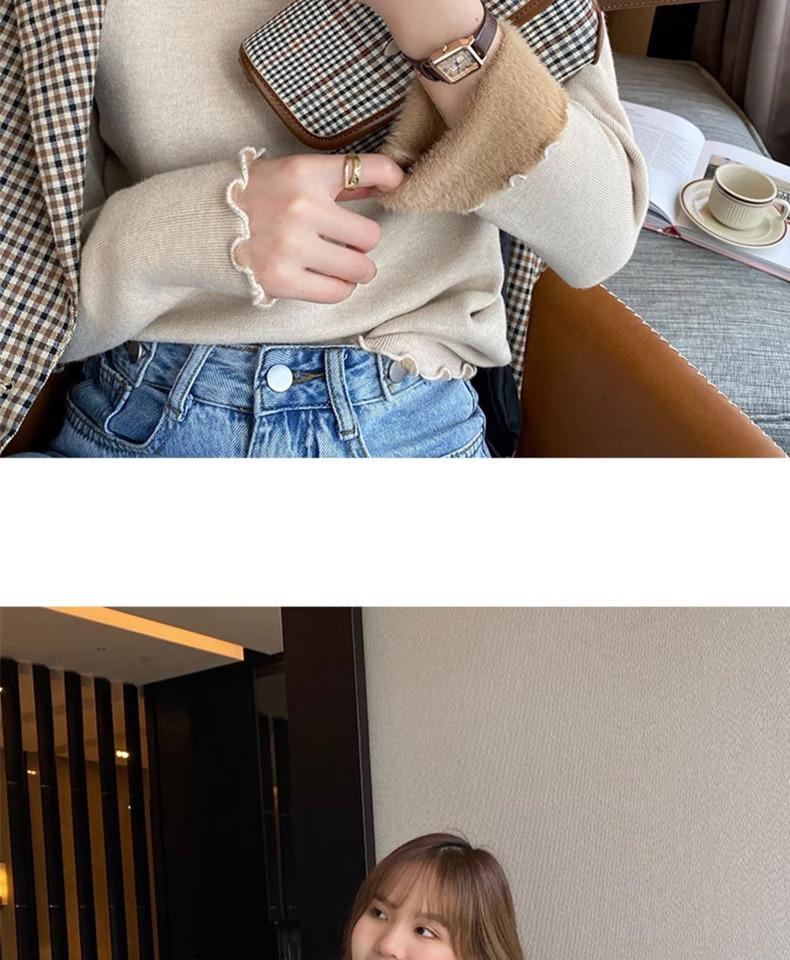 Women's Fleece-Lined Slim-Fit Pullover Sweater: Half-High Collar, Autumn/Winter Base Layer, Hot Item