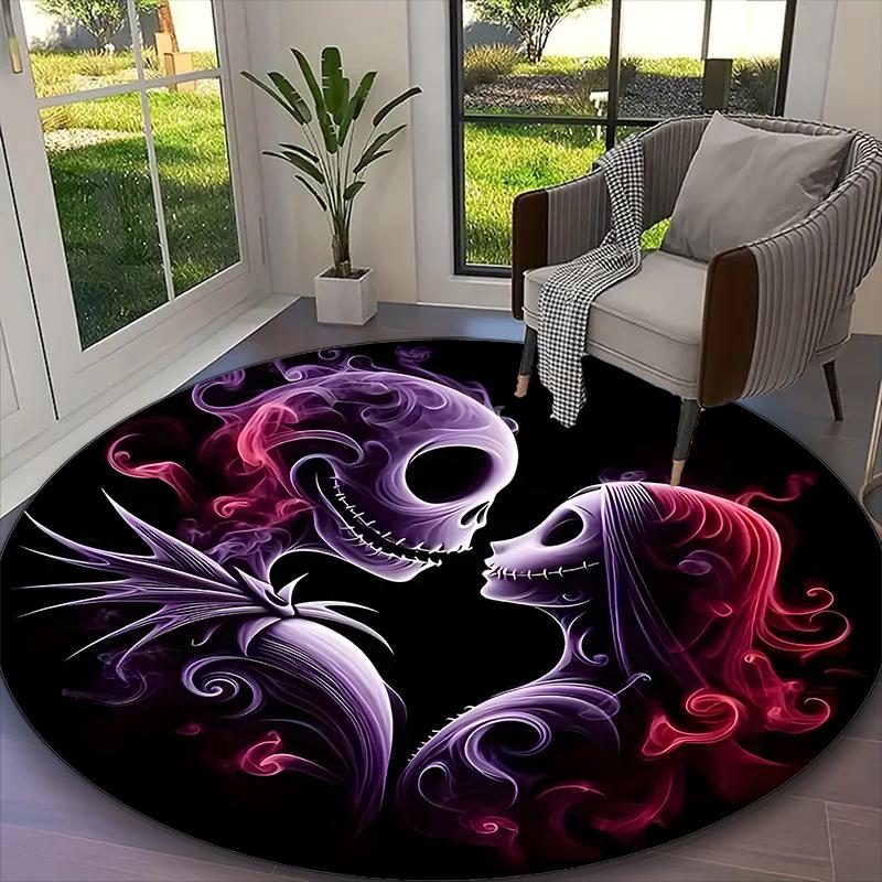 1pc Jack Skellington Nightmare Pastel Floral Blue Printed Chair Rug for Home Office Use, Living Room Kitchen Game Room Round Carpet