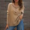 Women's Long Sleeve Sweater with Button Down Collar Loose Fit Color Casual Pullover
