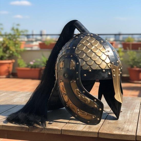 Handmade Medieval Scale Armor Helmet with Horsehair Plume Viking Roman Norman Inspired LARP Costume Armor Gift