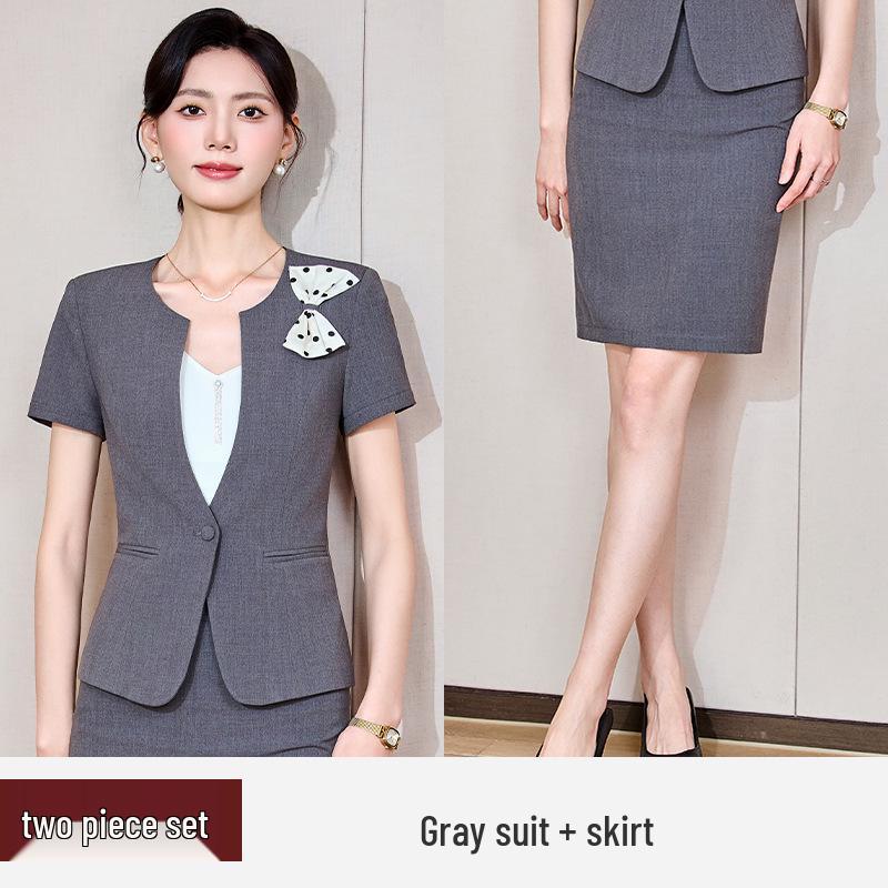 2025 Stylish Professional Suit: Spring/Summer Short Sleeve Workwear for Jewelry Store, Hotel Reception, and Administrative Roles