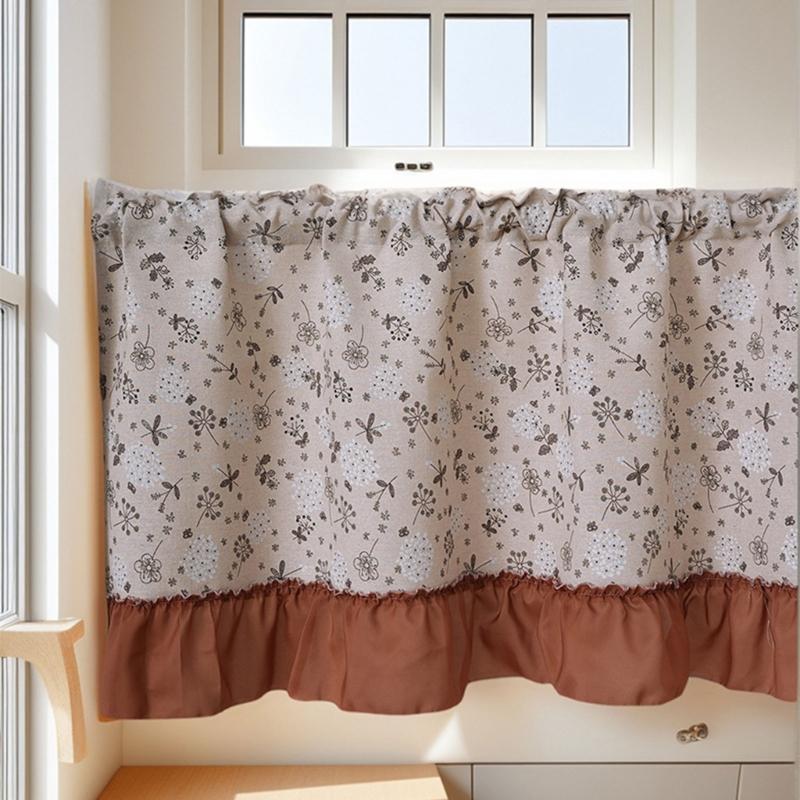 Retro-Stile Florale Designs Kurzer Vorhang Atmungsaktive Transparente Fensterdekorationen für Wohnzimmer Küche Schnelle Montage