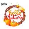 Country Style Porch Sign Autumn Harvest Wooden Wreath Pendant, Front Door Hanging Ornaments with Hemp Rope, Natural Wood Hello Plaque Pumpkins