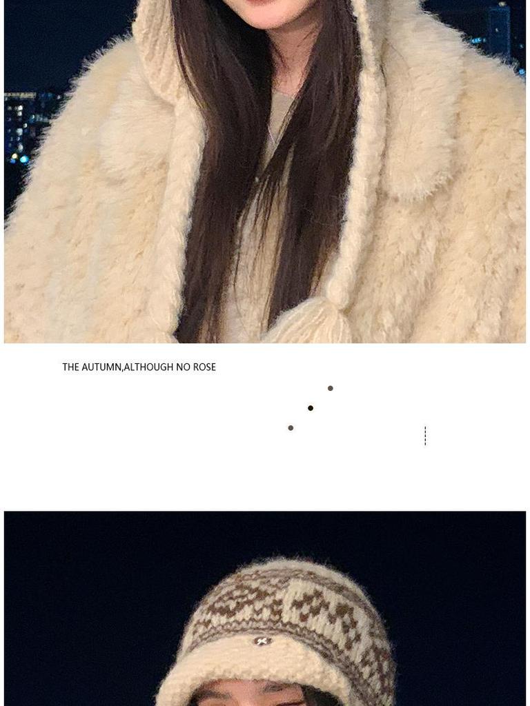 Women's Knitted Wool Lei Feng Hat with Large Brim and Ear Protection for Winter Warmth