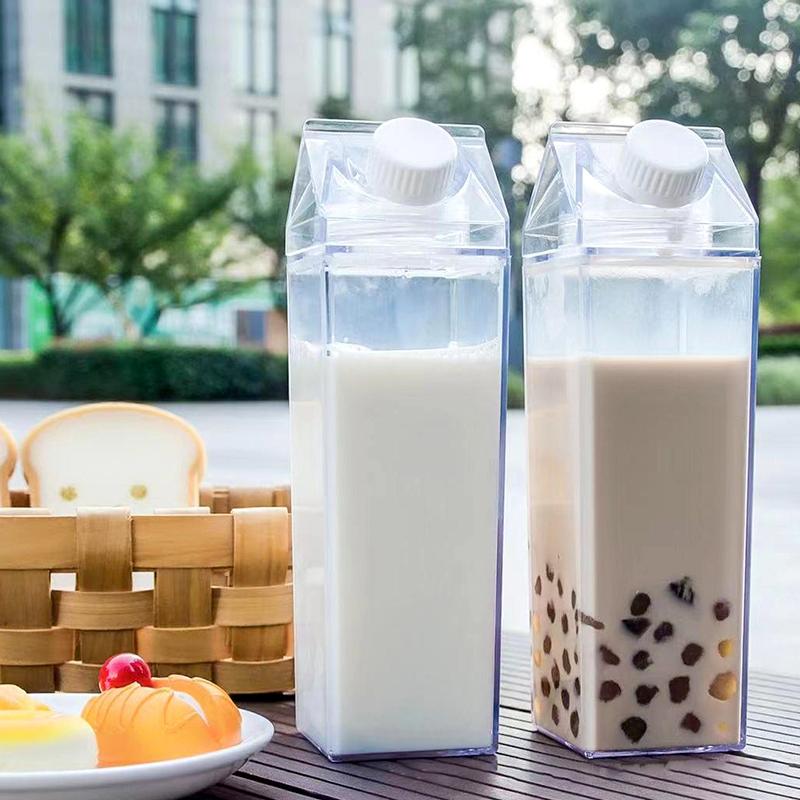 1Pc Juice Box Reusable 500/1000ML Outdoor Sports Water Bottle Transparent Milk Creative PS Portable Travel And Camping