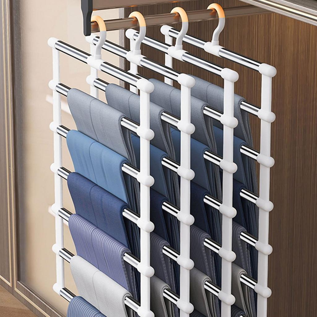 Multi Layer Foldable Clothes Hanger with Clamps Space Saving Multi Tiered Metal Folding Trouser Holder Rack with Clip