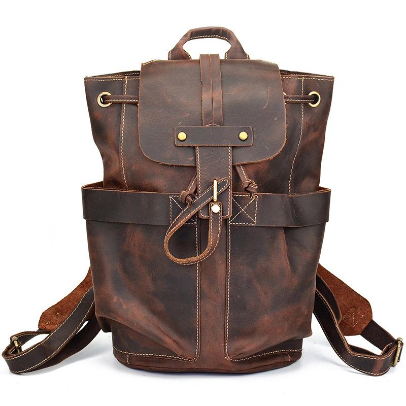 Vintage Crazy Horse Leder Rucksack für Damen und Herren - Echte Leder Reise- und Schultasche