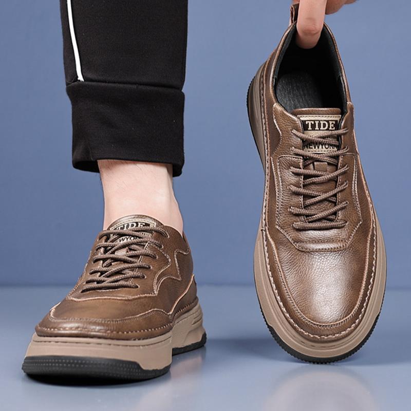 Fashion Men's Shoes 2024 Autumn New British Outdoor Fashion Casual Leather Shoes Men's Autumn Thick-soled Black Work Shoes Size 38-43