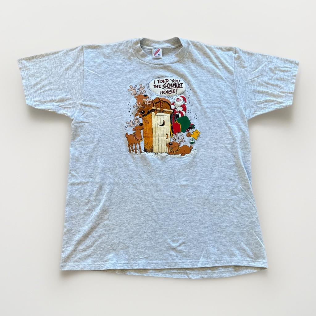 Vintage Christmas Shirt Mens XL I Told You The Schmidt House Outhouse Santa 90s