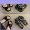 Stylish Summer Rhinestone Slippers For Women Casual Cross Band Thick Sole Sandals