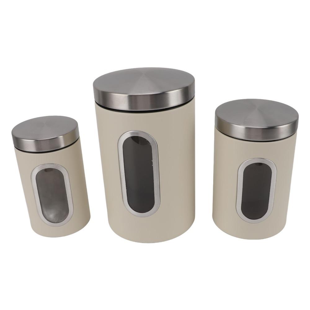 3-delige set beige/zwarte keukenbussen, ijzeren voedselbewaarpotten, luchtdichte container set, bar opslag