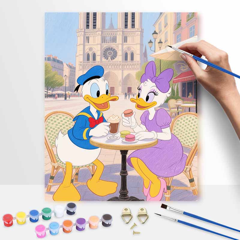 Disney Donald Duck and Daisy Paris Date Oil Paint by Numbers Painting Kit Handmade Diy Home Decoration Gift