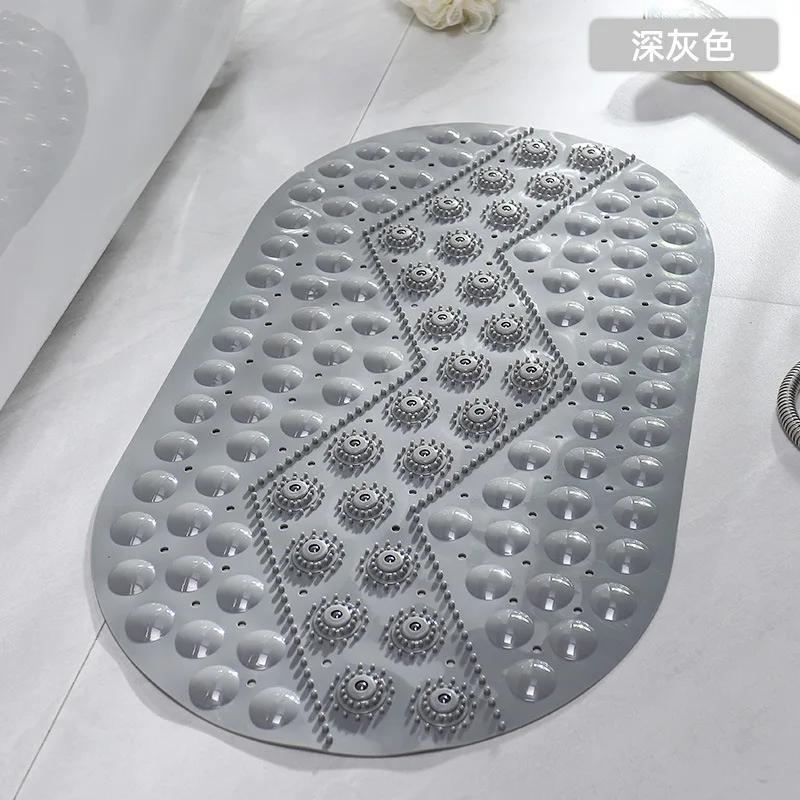 

Textured Surface Rectangle Shower Mat Anti-Slip Bath Mat with Drain Hole Massage Round In Middle for Shower Stall Bathroom Floor 39x69cm темно-сірий