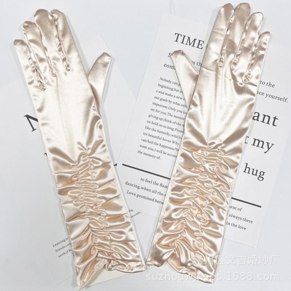 Ruched Design Evening Dress Gloves Full Finger Opera Gloves Bridal Wedding Gloves Birthday Party