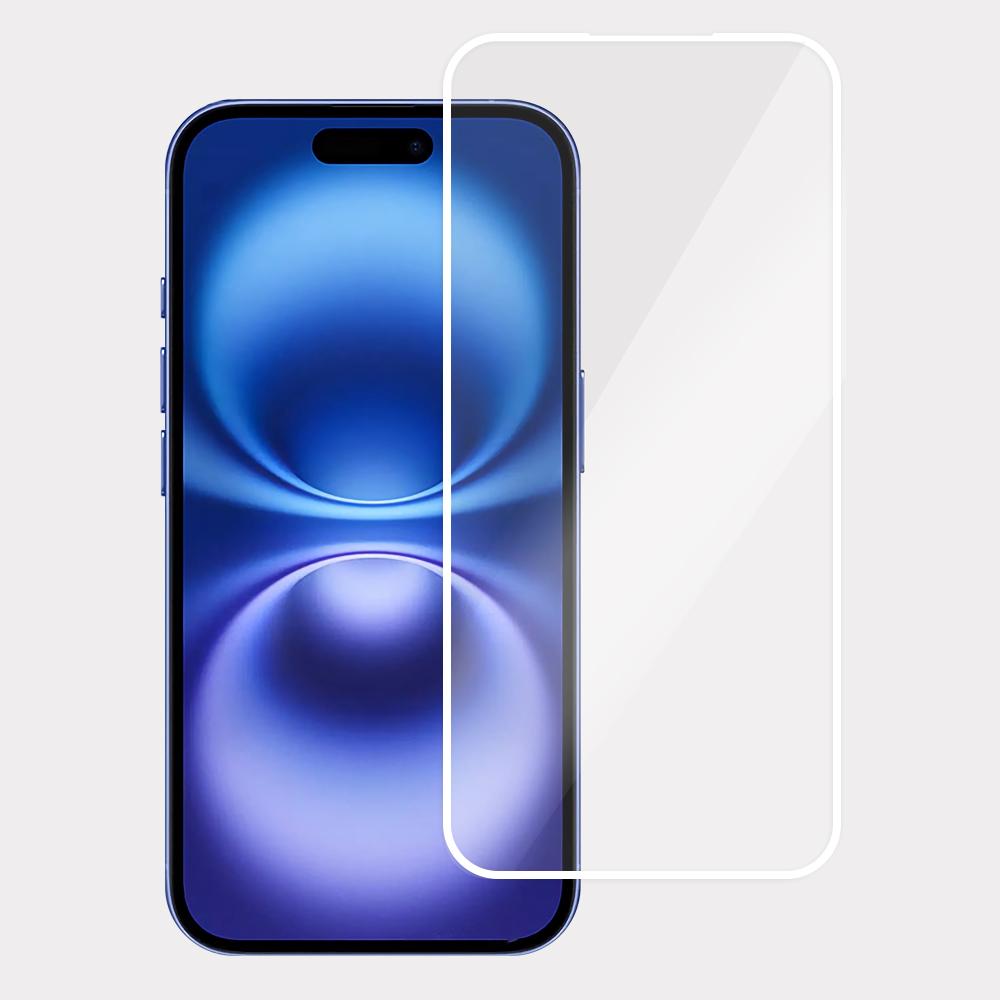 For iPhone 16 Plus/15 Plus Screen Protector Full Glue Electroplated White Edge High Aluminum Silicone Glass Film