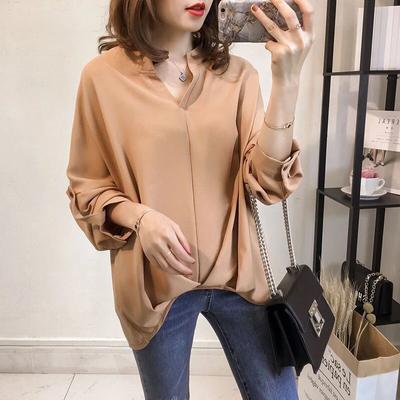 Spring and Autumn Women's Shirts Loose Large Yards Bat Sleeve Shirt Long Sleeve Tops Simple Casual Shirts