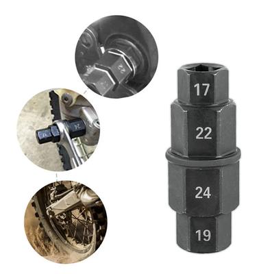 4-in-1 Motorcycle Hex Axle Tool, 17mm 19mm 22mm 24mm Spindle Socket Wrench, 3/8" Drive Front Rear Wheel Removal Tool