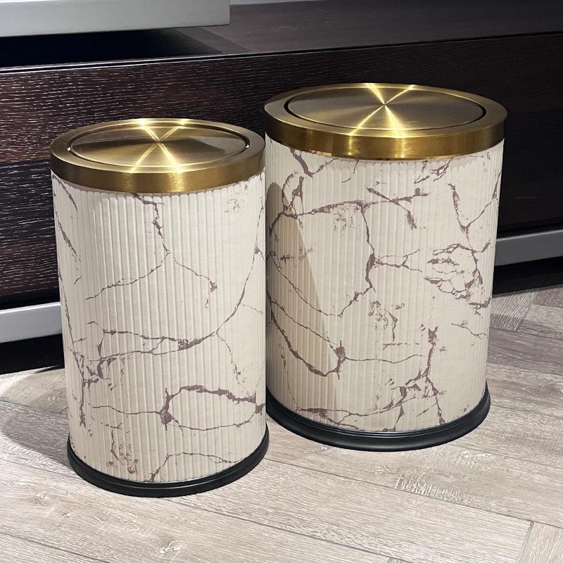 Metal Trash Can Large Capacity Swing Lid Trash Bin Creative Light Luxury Household Garbage Bins Cleaning Tools Accessories