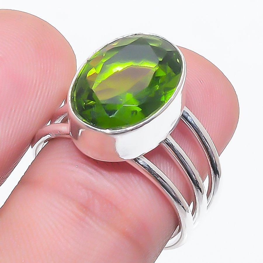 Natural Peridot Gemstone Handmade 925 Sterling Silver Jewelry Ring Size 6.5 W1A64