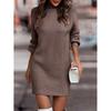 Womens Solid Color High Neck Long Sleeve Knit Sweater Dress Regular Fit Elegant Office Style