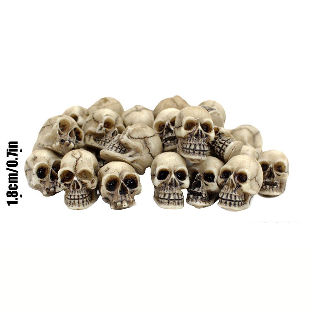 20pcs Small Skulls Horror Atmosphere Decorative Statues, Mini Skull Ornaments, Halloween Holiday Horror Decoration Props