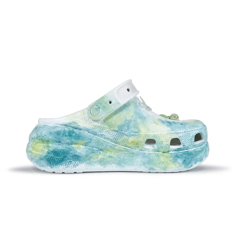 Crocs Crush Clog Ink Colour Spring Fresh National Style Shoe Flower Gift Box Hole Shoes Unisex White and Green