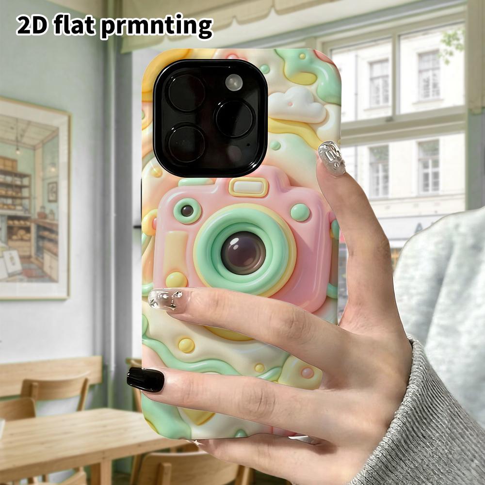 Phone case: 2D flat design suitable for iPhone 18 17 16 15 14 13 Pro protective case, macaron camera, perfect Christmas and Halloween holiday gift