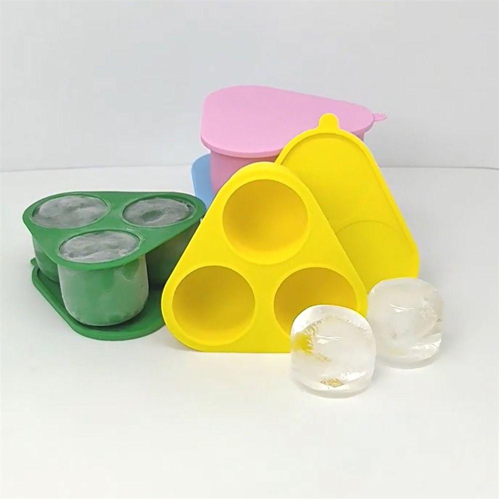 Food Grade Silicone Ice Cube Tray with Lid 3-grid Ice Ball Mold Ice Maker Commercial