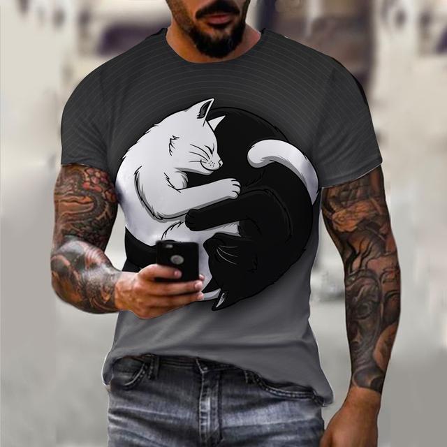 Trend Herre T-skjorter Fiskemønster T-skjorter Kort Erme 3d Dyr Ulv Trykket Street Hip Hop T-skjorte Tai Chi Diagram Topper Tee