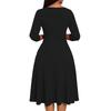 Women's A-Line Fit & Flare Skirt 3/4 Sleeves V-Neck Solid Color Cocktail Wedding Guest Overalls With Pockets Dress