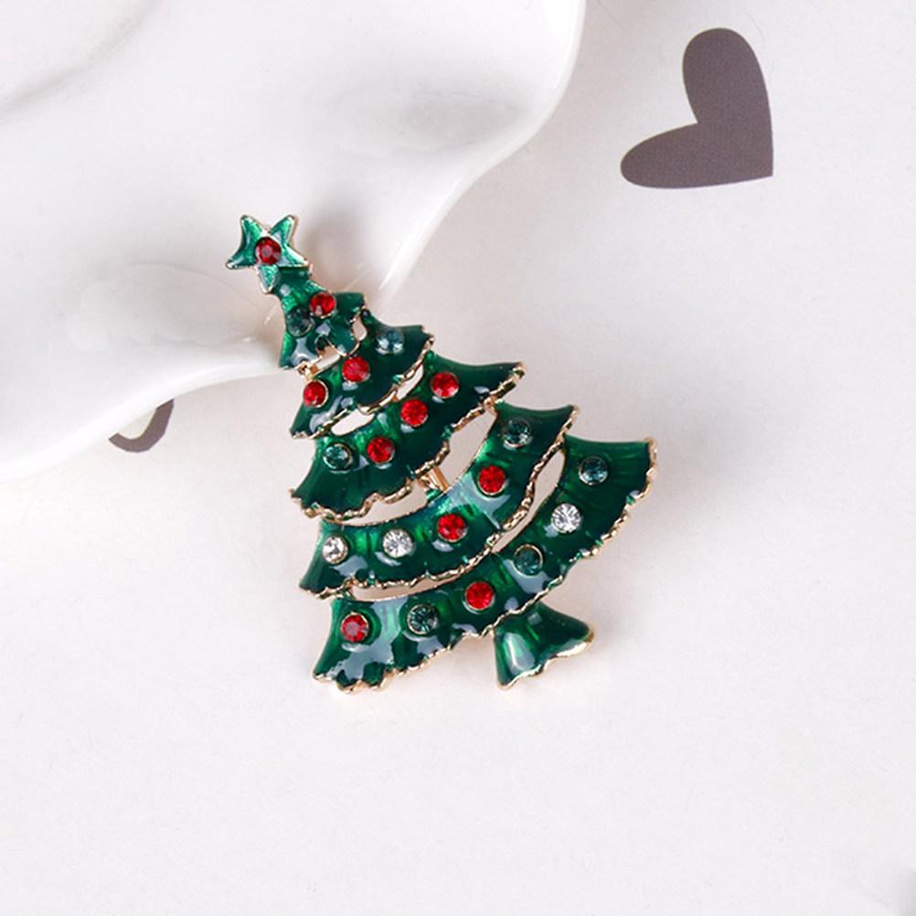 2Pcs Christmas Tree Brooch Set Alloy Rhinestone Inlaid Festive Brooches for Holiday Party Anniversary Winter Outfit Bag Scarf