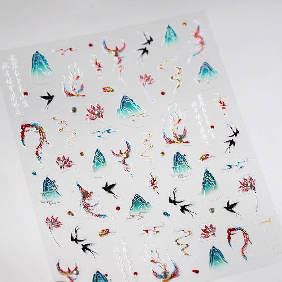 

Наклейки для ногтей в стиле Феникс Ферритовые TL-313: Новый тисненый самоклеящийся дизайн