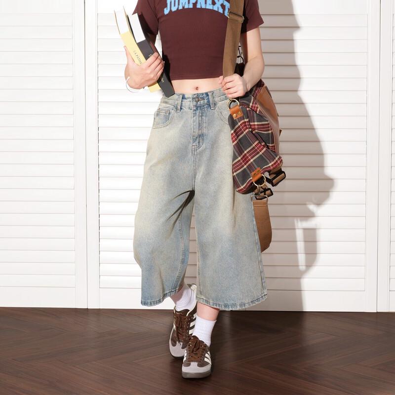 ICH MODE Women s Vintage Washed Denim Capris 2XL